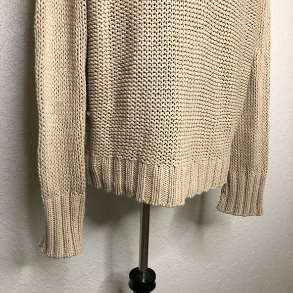 Wooden Ships tan crochet knit ribbed trim sweater size Medium / Large M/L - Picture 11 of 12